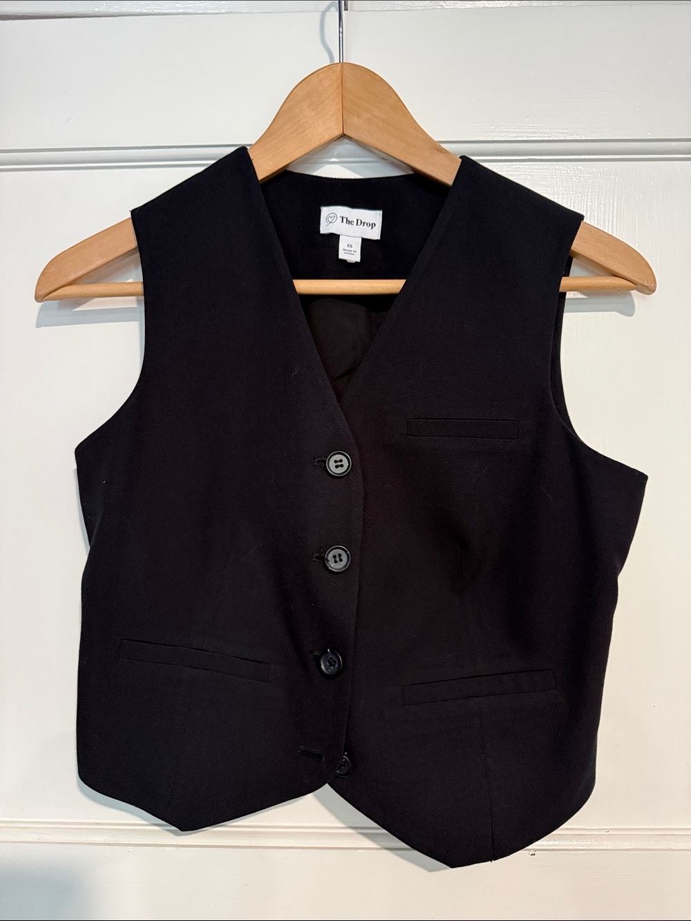 The Drop Women's Black Tailored Vest with Button Front